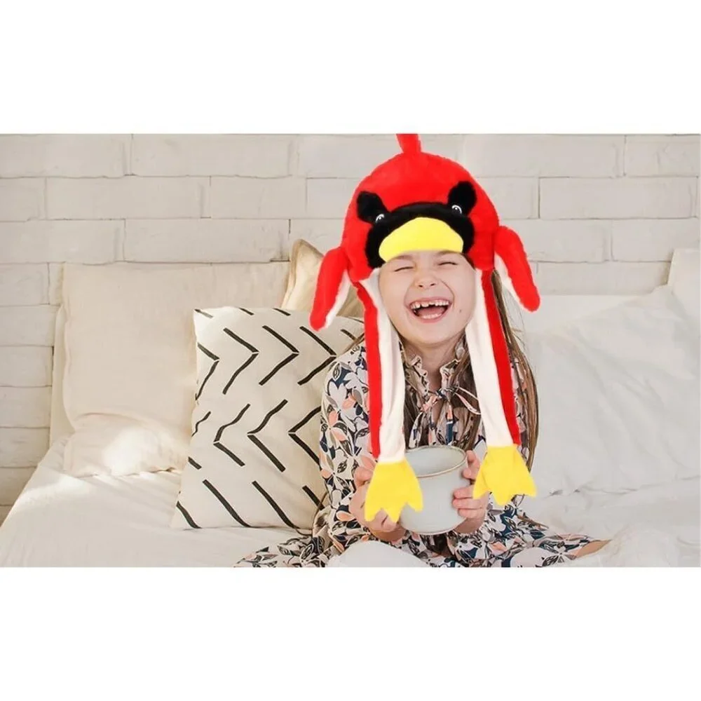 Kids Cardinal Animal Hat with Ears Moving Jumping Pop Up Beating Plush Holiday